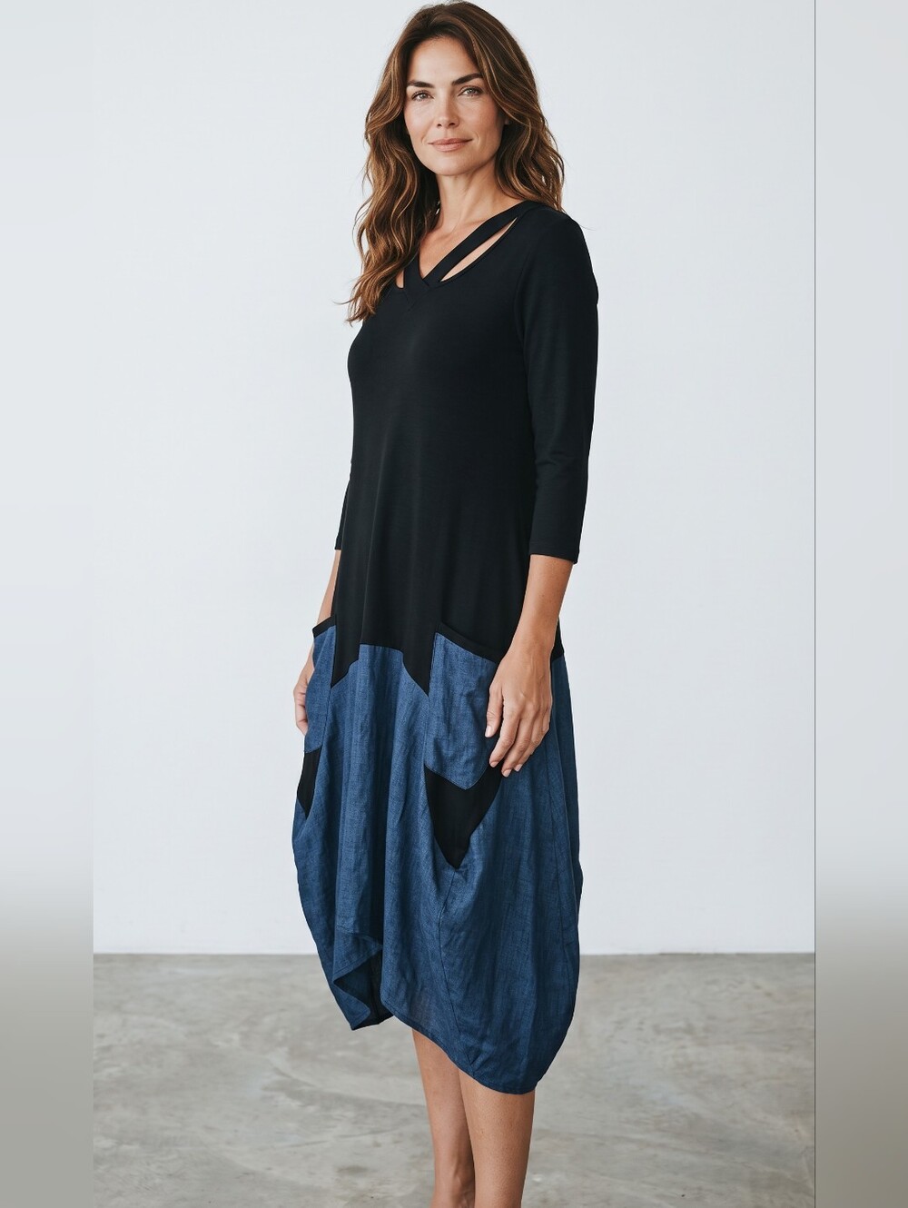 Joseph Ribkoff black and blue colorblock Handkerchief dress .. Size 8 - Picture 3 of 8